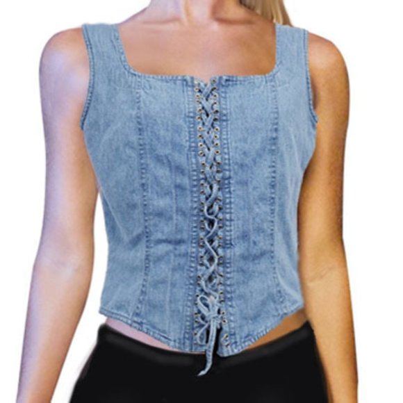 Styleworks Tops - Styleworks Vintage Denim Lace Up Top Size 4